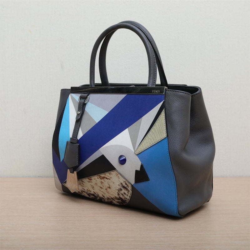Fendi Blue Vitello Leather And Mixed Media Bird Petite Sac 2Jours Elite Tote Bag