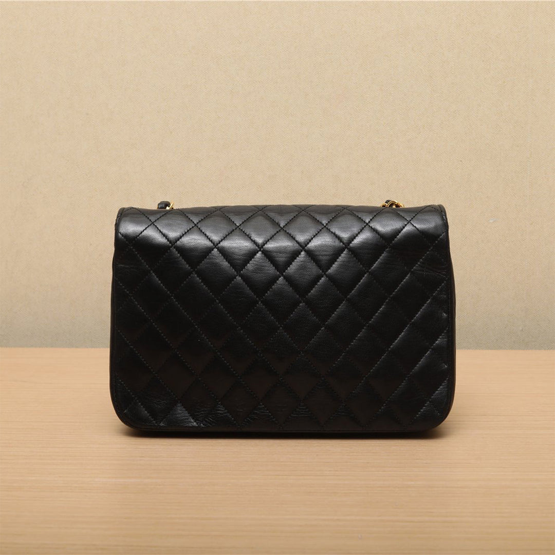 Chanel Vintage Black Lambskin Quilted Rounded Half Moon Flap Gold Hardware