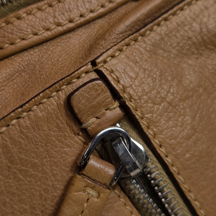 Prada Side Pocket Hobo Shoulder Bag Medium Tan Brown Leather Silver Hardware