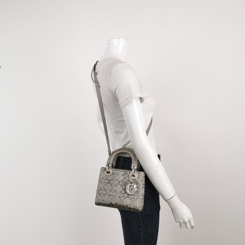 Christian Dior Lady Dior Bag Crystal Embellished Cannage Quilt Satin Mini