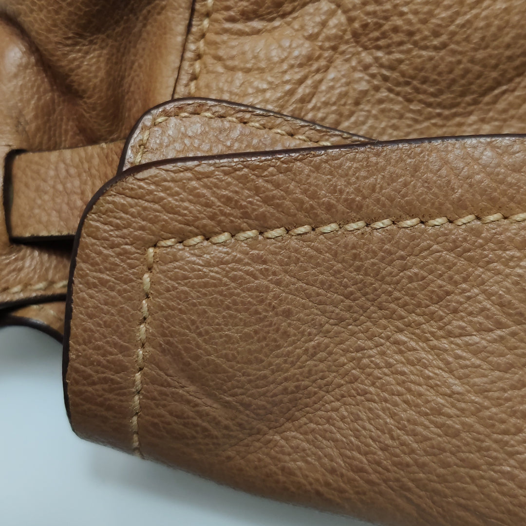 Prada Side Pocket Hobo Shoulder Bag Medium Tan Brown Leather Silver Hardware