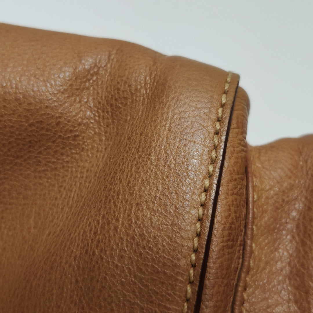 Prada Side Pocket Hobo Shoulder Bag Medium Tan Brown Leather Silver Hardware