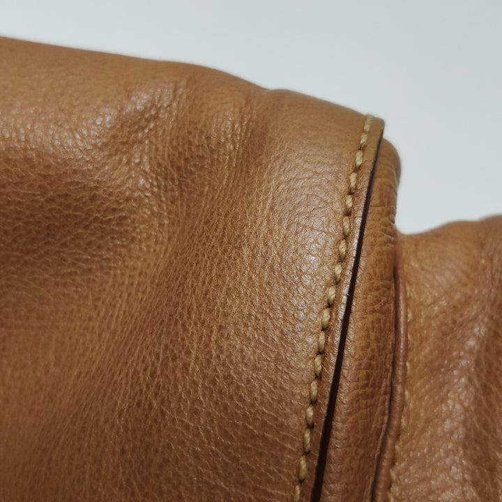 Prada Side Pocket Hobo Shoulder Bag Medium Tan Brown Leather Silver Hardware