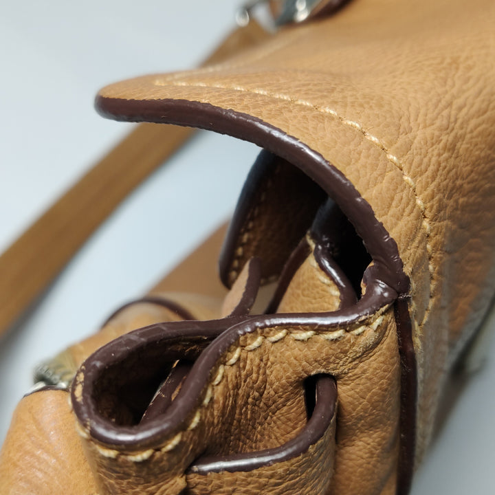 Prada Side Pocket Hobo Shoulder Bag Medium Tan Brown Leather Silver Hardware