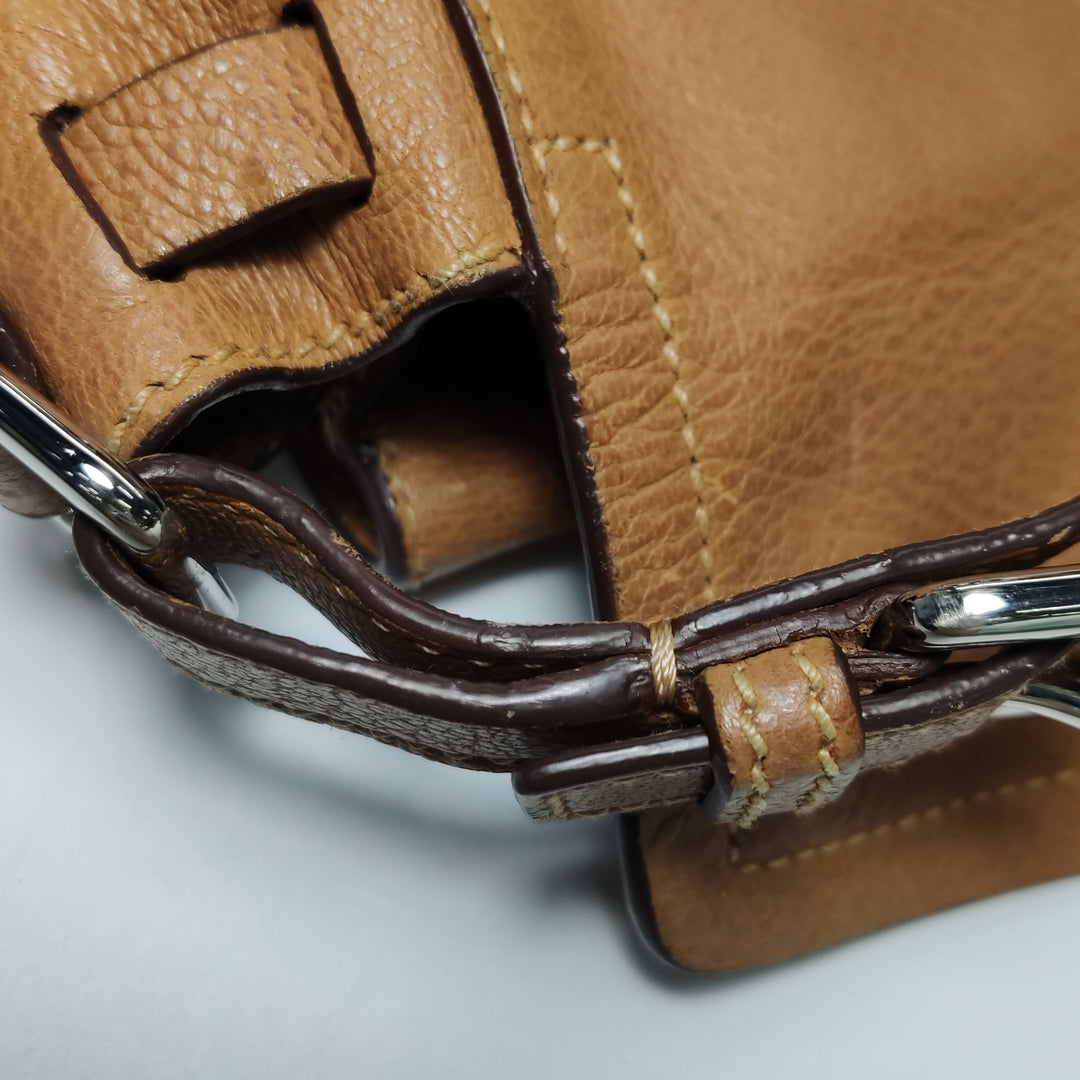 Prada Side Pocket Hobo Shoulder Bag Medium Tan Brown Leather Silver Hardware