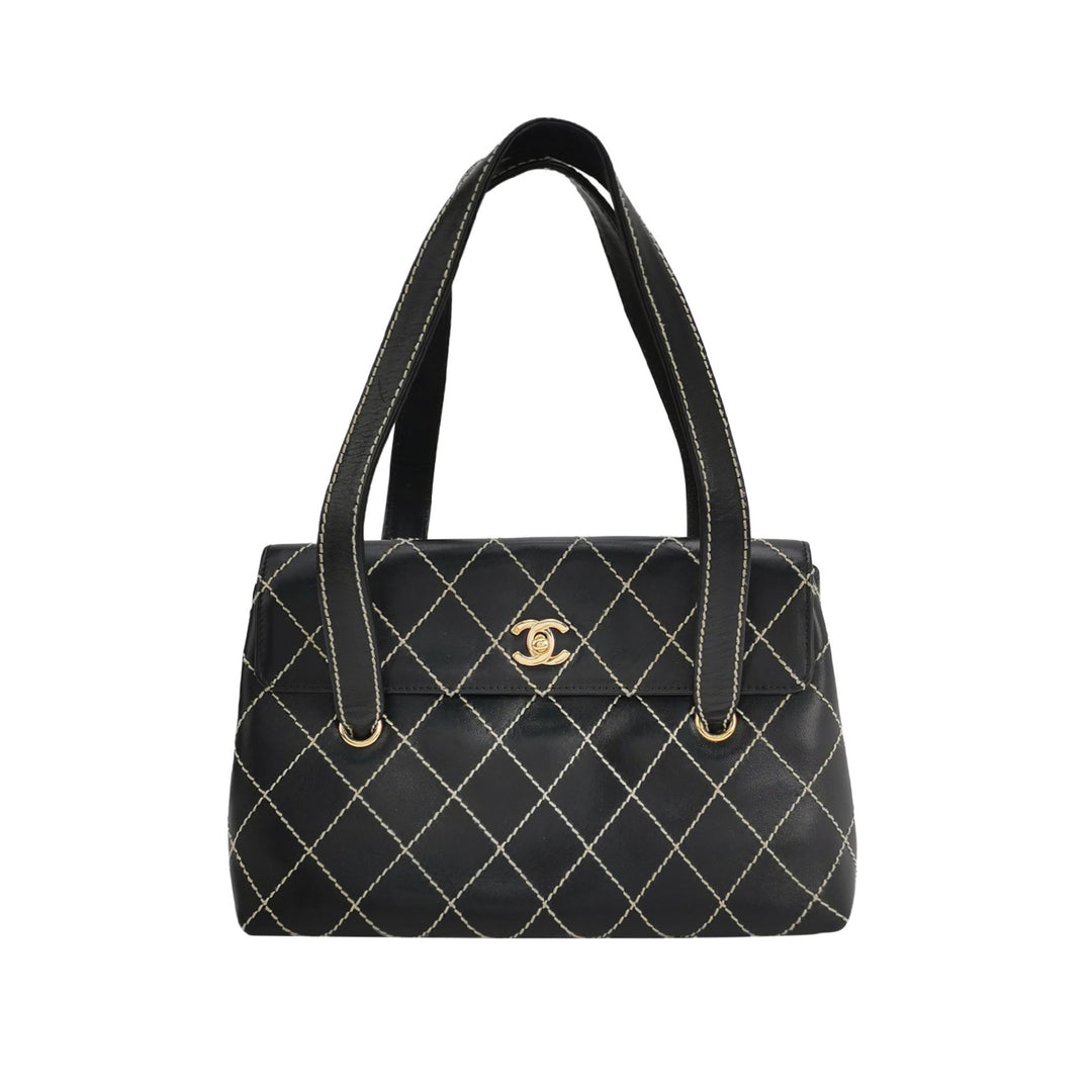 Chanel Wild Stitch Surpique Flap Bag Medium Black Quilted Calfskin Gold Hardware