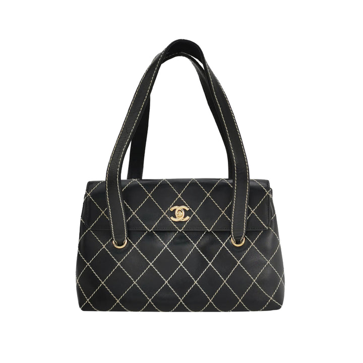 Chanel Wild Stitch Surpique Flap Bag Medium Black Quilted Calfskin Gold Hardware