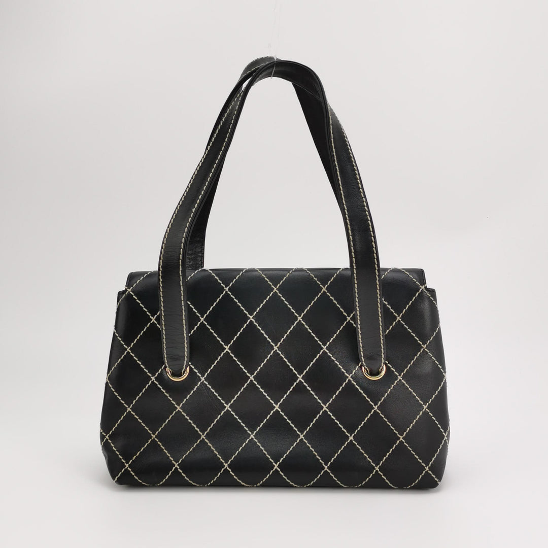 Chanel Wild Stitch Surpique Flap Bag Medium Black Quilted Calfskin Gold Hardware