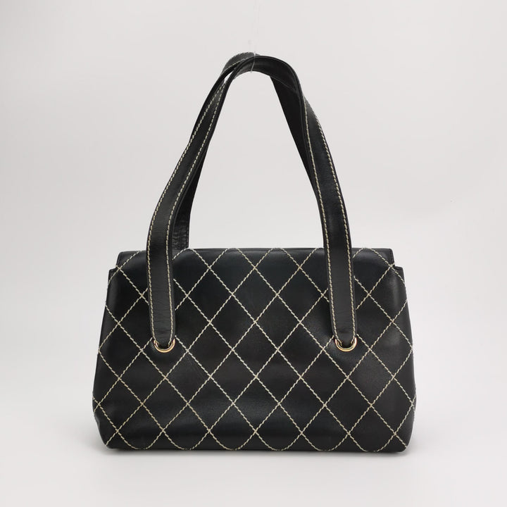 Chanel Wild Stitch Surpique Flap Bag Medium Black Quilted Calfskin Gold Hardware