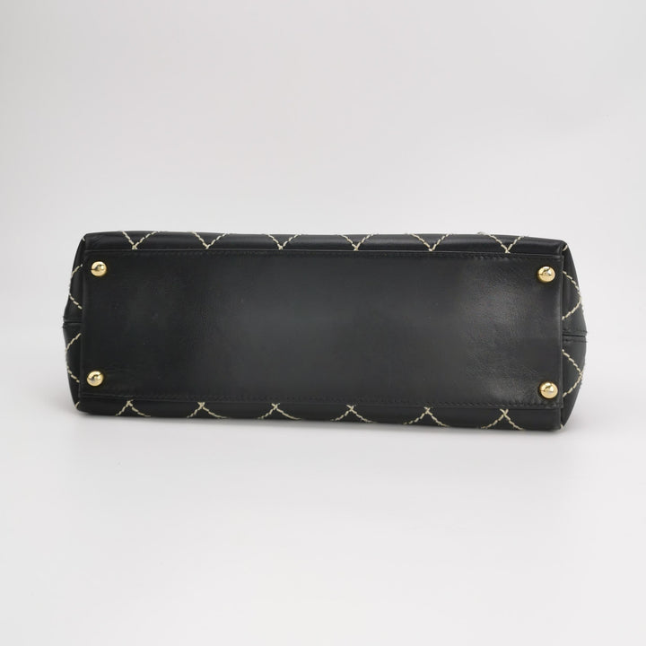 Chanel Wild Stitch Surpique Flap Bag Medium Black Quilted Calfskin Gold Hardware