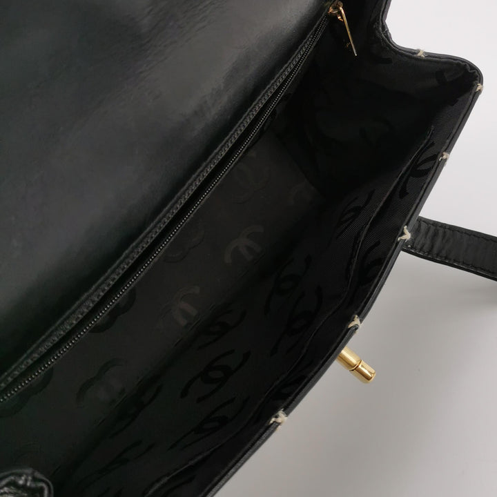 Chanel Wild Stitch Surpique Flap Bag Medium Black Quilted Calfskin Gold Hardware