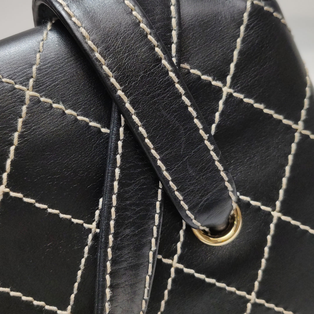 Chanel Wild Stitch Surpique Flap Bag Medium Black Quilted Calfskin Gold Hardware