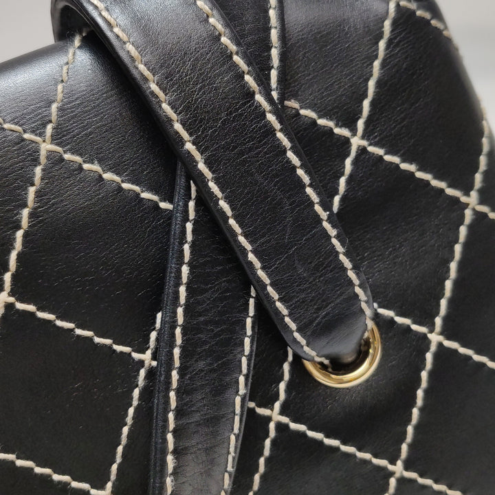 Chanel Wild Stitch Surpique Flap Bag Medium Black Quilted Calfskin Gold Hardware
