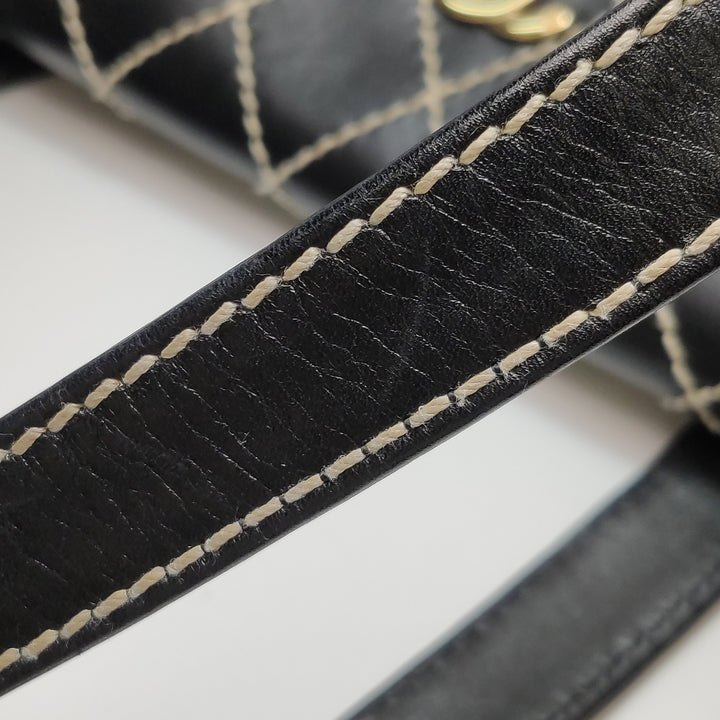 Chanel Wild Stitch Surpique Flap Bag Medium Black Quilted Calfskin Gold Hardware