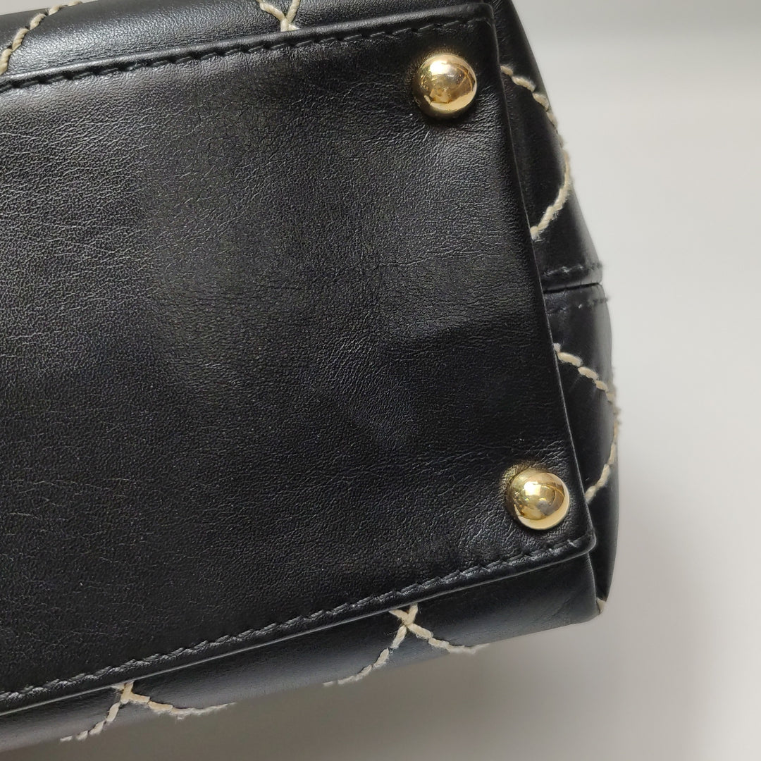 Chanel Wild Stitch Surpique Flap Bag Medium Black Quilted Calfskin Gold Hardware