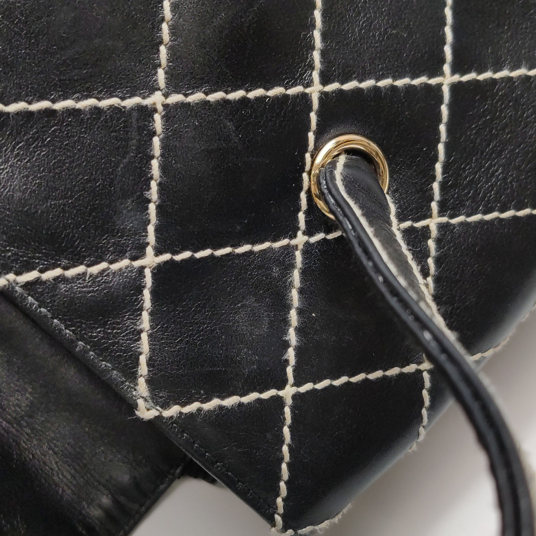 Chanel Wild Stitch Surpique Flap Bag Medium Black Quilted Calfskin Gold Hardware