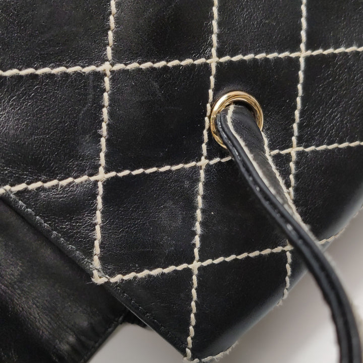 Chanel Wild Stitch Surpique Flap Bag Medium Black Quilted Calfskin Gold Hardware