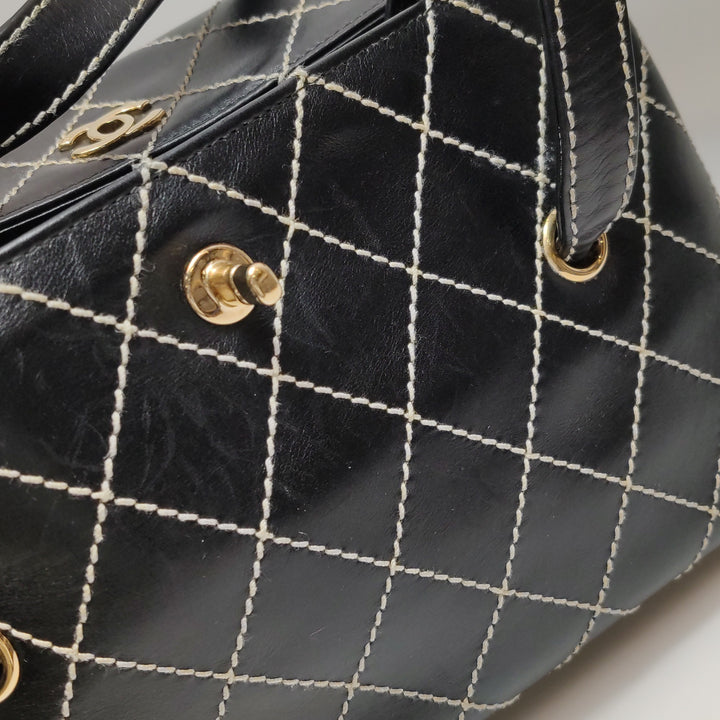 Chanel Wild Stitch Surpique Flap Bag Medium Black Quilted Calfskin Gold Hardware
