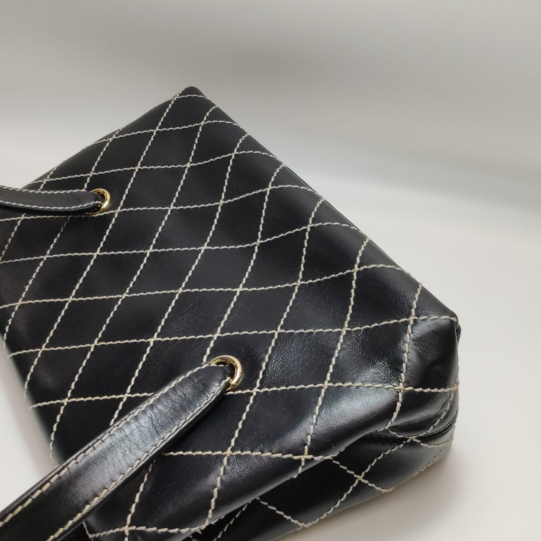 Chanel Wild Stitch Surpique Flap Bag Medium Black Quilted Calfskin Gold Hardware