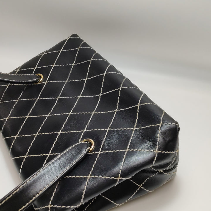 Chanel Wild Stitch Surpique Flap Bag Medium Black Quilted Calfskin Gold Hardware