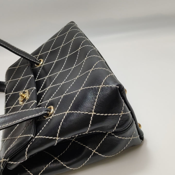 Chanel Wild Stitch Surpique Flap Bag Medium Black Quilted Calfskin Gold Hardware