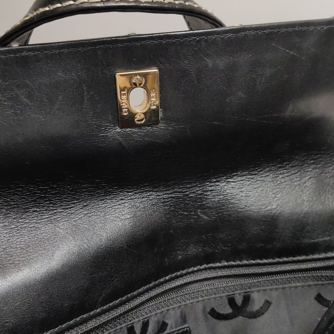 Chanel Wild Stitch Surpique Flap Bag Medium Black Quilted Calfskin Gold Hardware