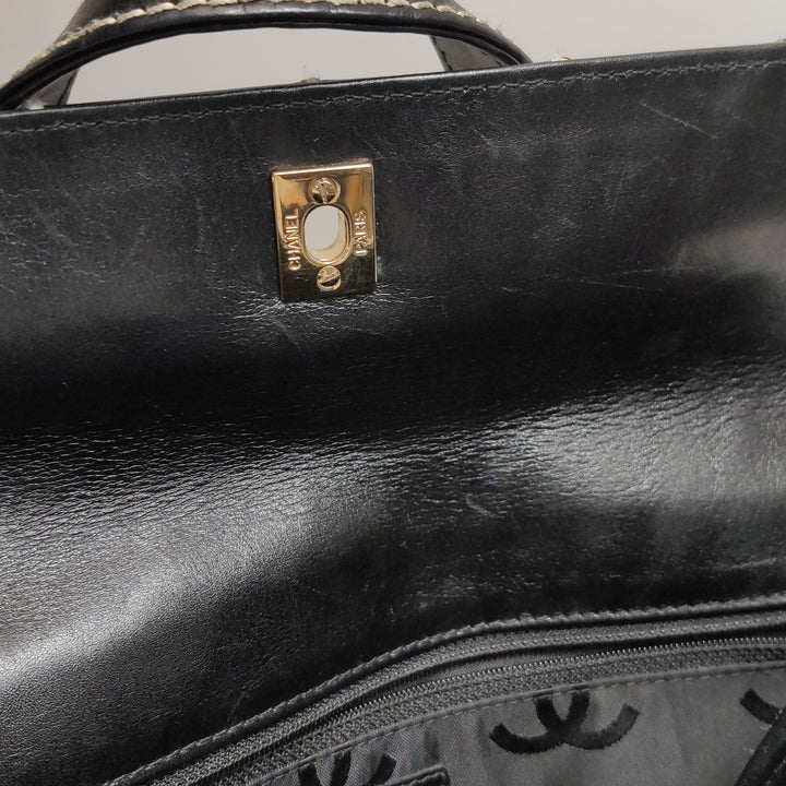 Chanel Wild Stitch Surpique Flap Bag Medium Black Quilted Calfskin Gold Hardware