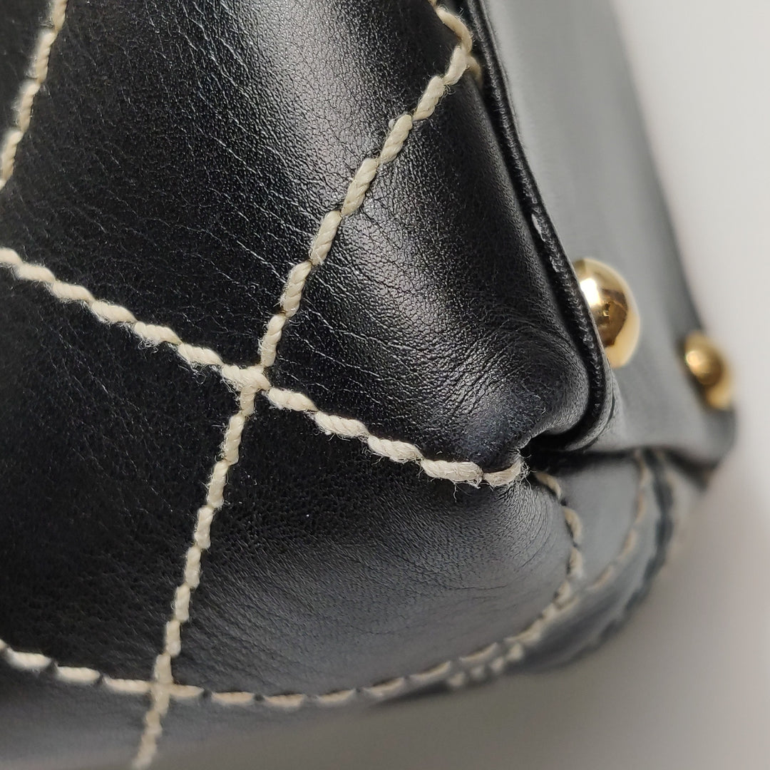 Chanel Wild Stitch Surpique Flap Bag Medium Black Quilted Calfskin Gold Hardware