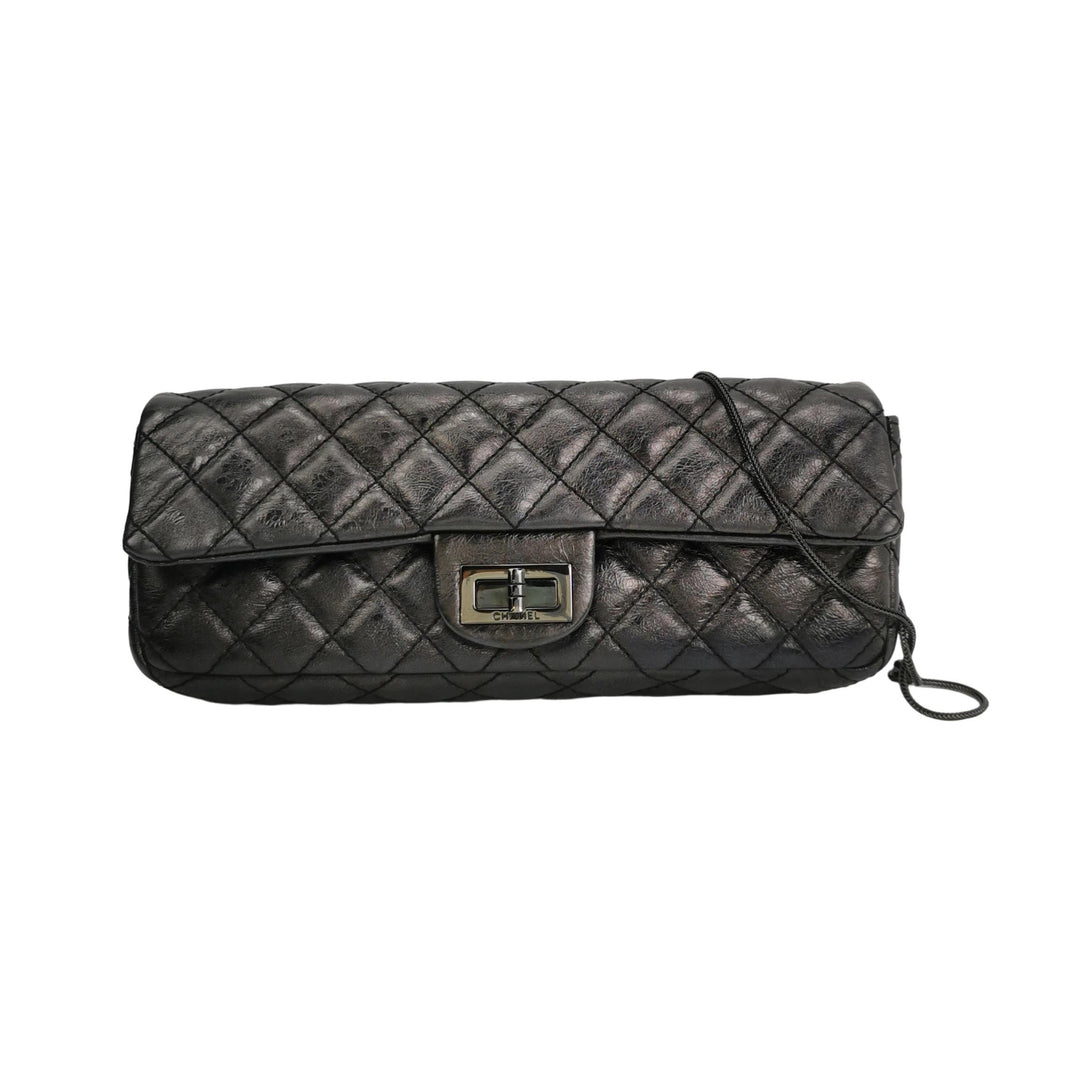 Chanel 2.55 Reissue East-West (E/W) Flap Clutch Bag Medium Metallic Aged Calfskin Dark Grey Silver Hardware