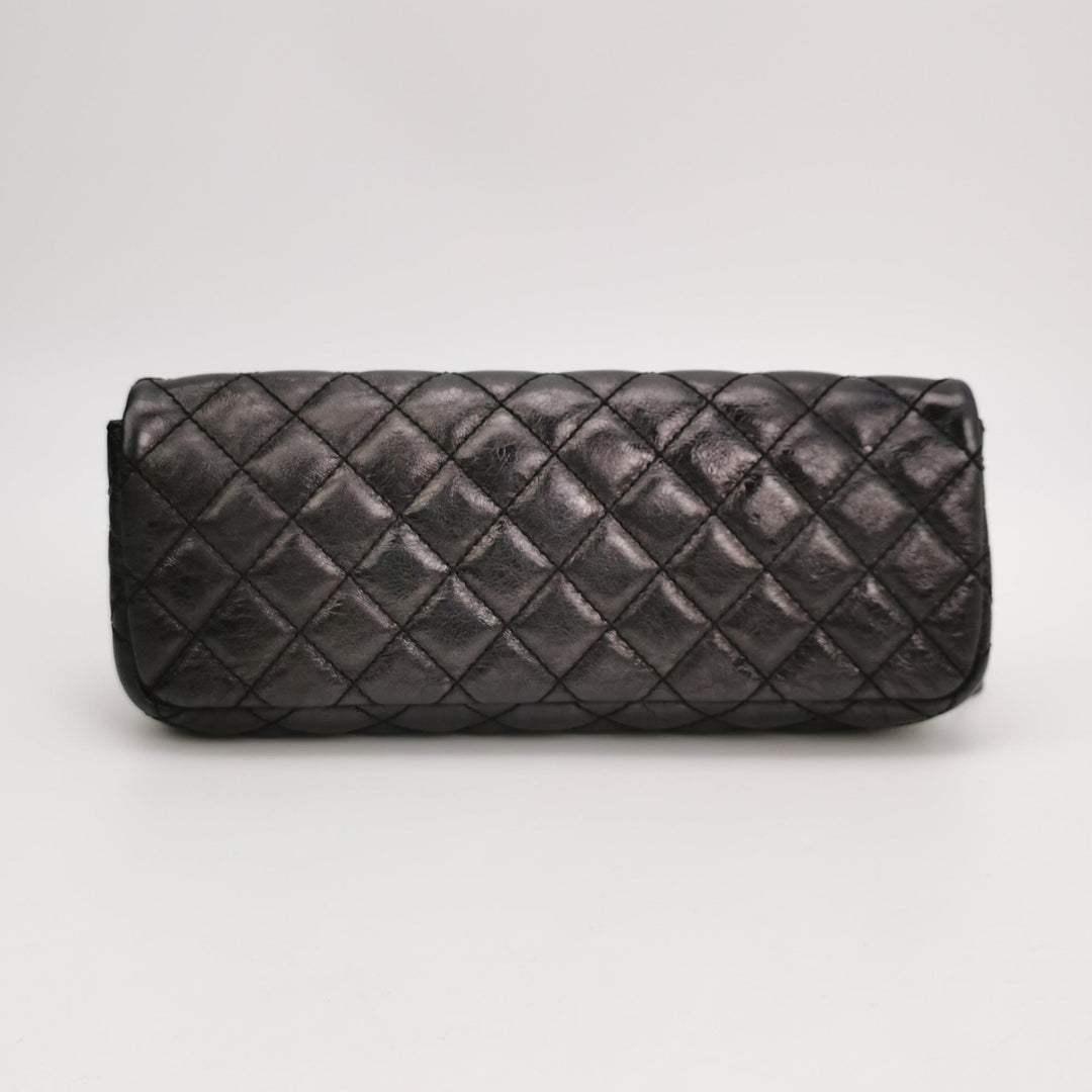 Chanel 2.55 Reissue East-West (E/W) Flap Clutch Bag Medium Metallic Aged Calfskin Dark Grey Silver Hardware