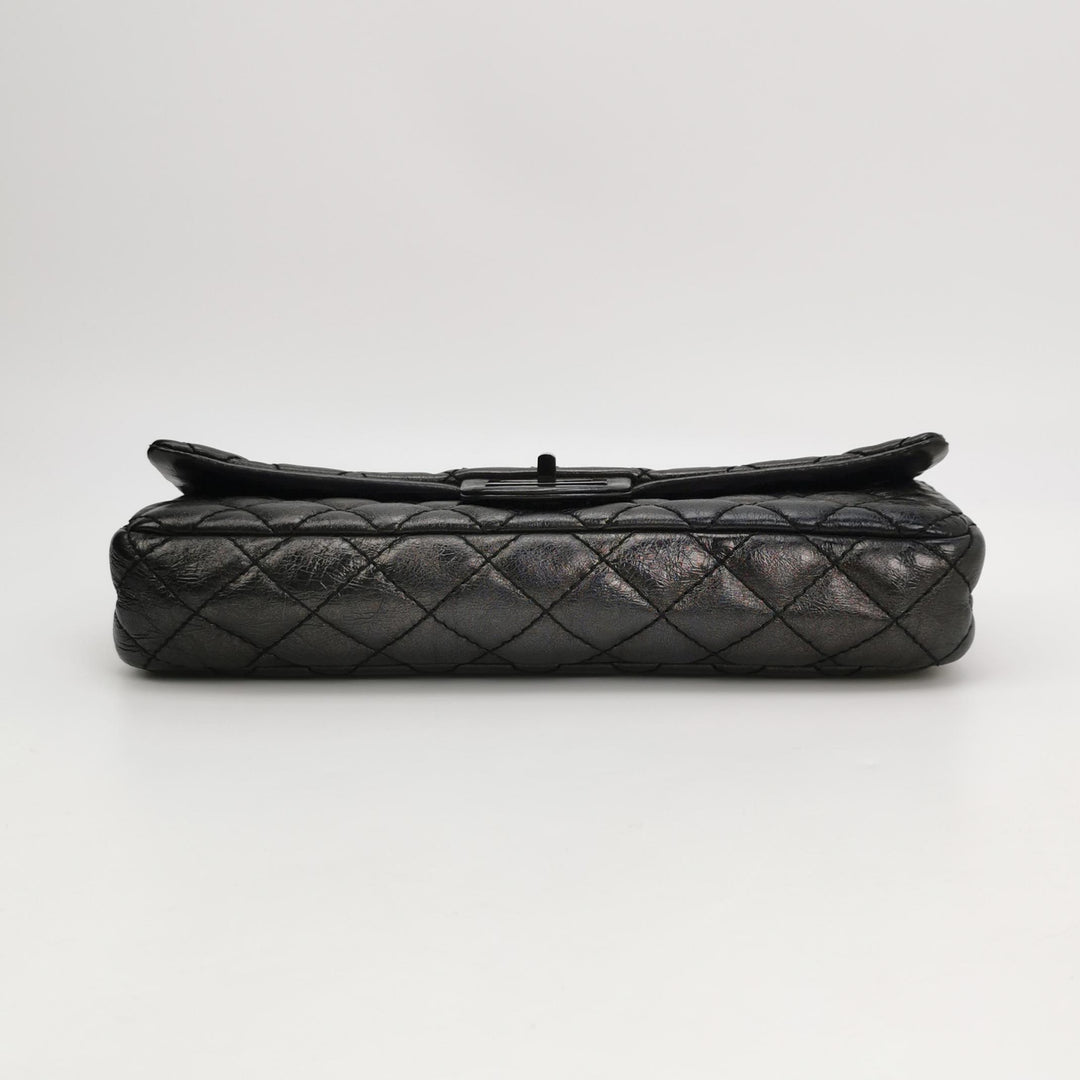 Chanel 2.55 Reissue East-West (E/W) Flap Clutch Bag Medium Metallic Aged Calfskin Dark Grey Silver Hardware