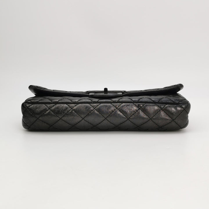 Chanel 2.55 Reissue East-West (E/W) Flap Clutch Bag Medium Metallic Aged Calfskin Dark Grey Silver Hardware