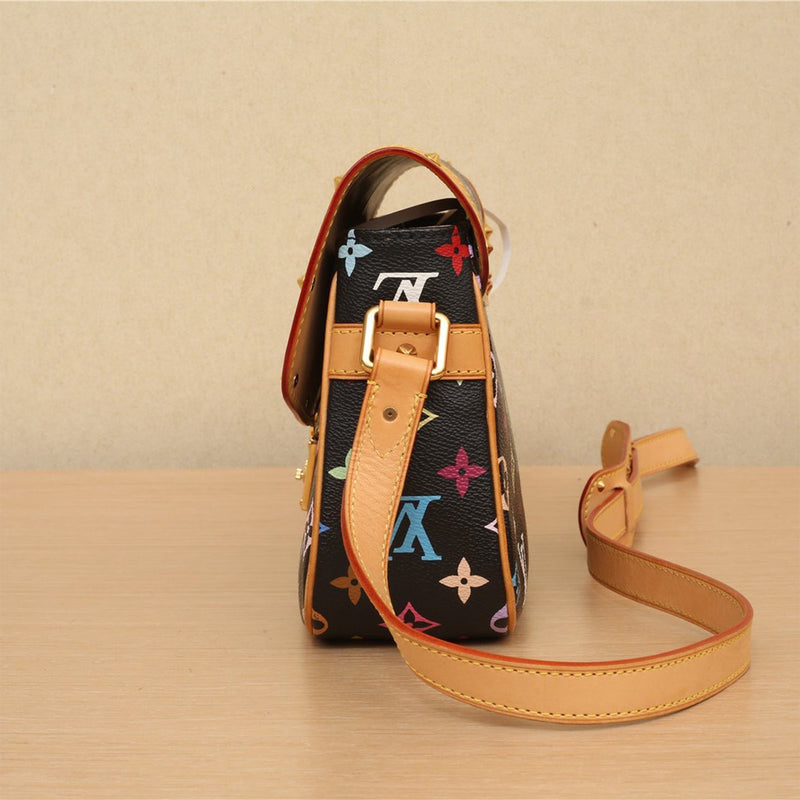 Louis Vuitton Sologne Handbag In Black Multicolor Monogram Canvas And Natural Leather