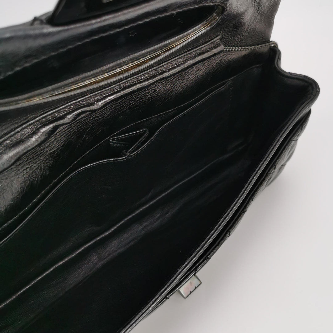 Chanel 2.55 Reissue East-West (E/W) Flap Clutch Bag Medium Metallic Aged Calfskin Dark Grey Silver Hardware