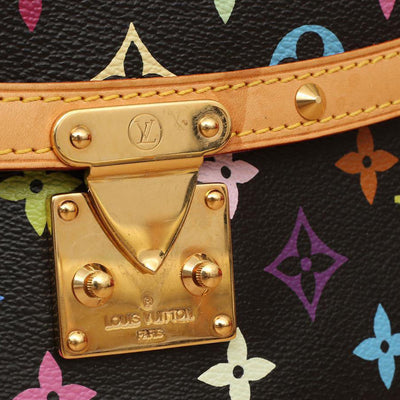 Louis Vuitton Sologne Handbag In Black Multicolor Monogram Canvas And Natural Leather