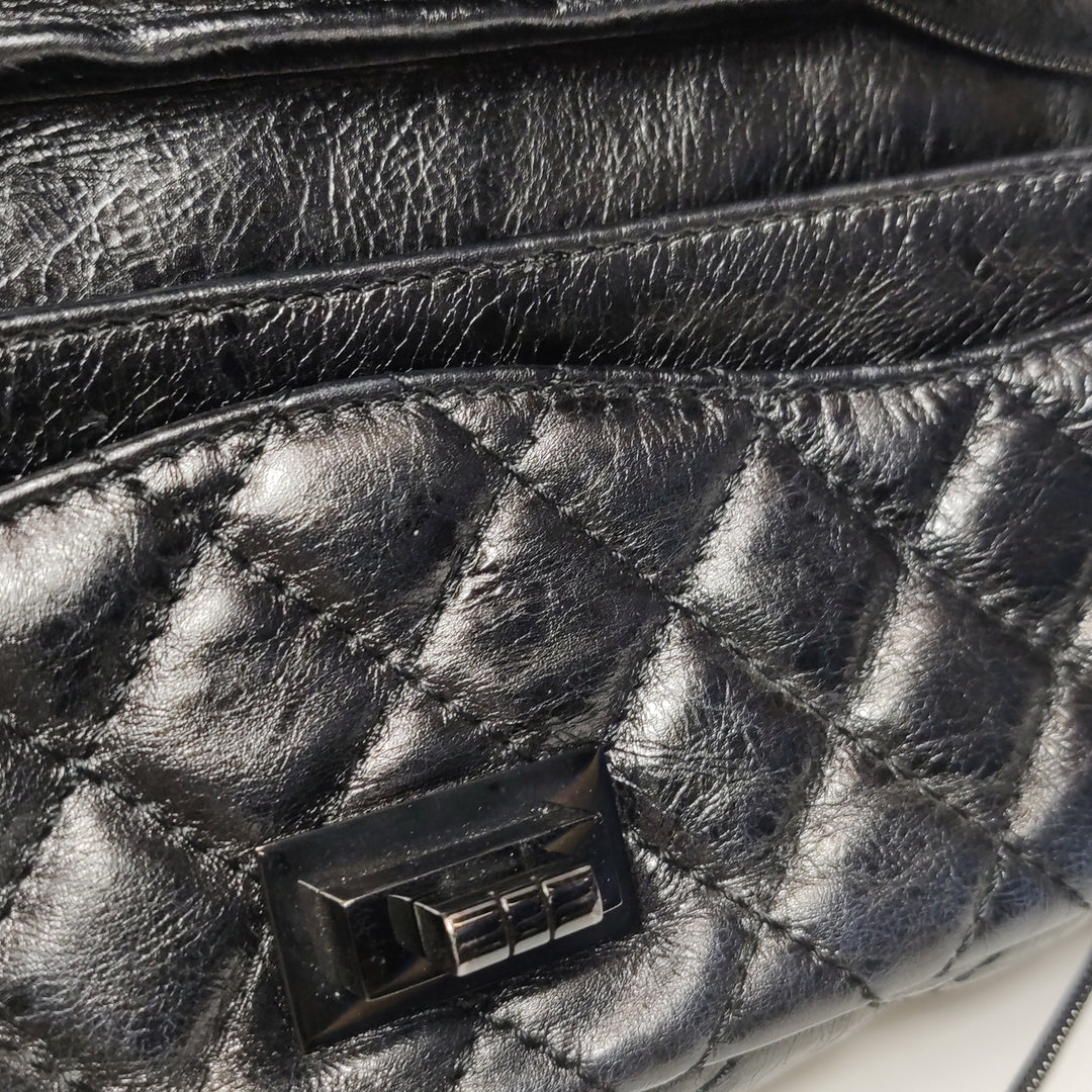 Chanel 2.55 Reissue East-West (E/W) Flap Clutch Bag Medium Metallic Aged Calfskin Dark Grey Silver Hardware
