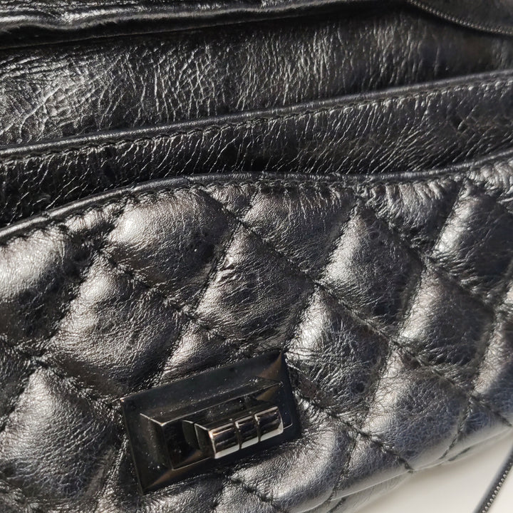 Chanel 2.55 Reissue East-West (E/W) Flap Clutch Bag Medium Metallic Aged Calfskin Dark Grey Silver Hardware