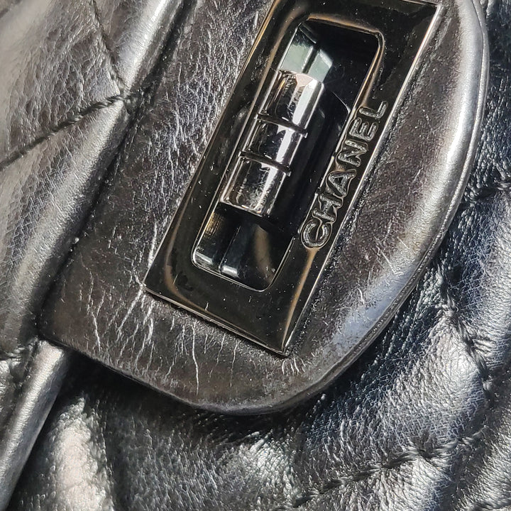 Chanel 2.55 Reissue East-West (E/W) Flap Clutch Bag Medium Metallic Aged Calfskin Dark Grey Silver Hardware