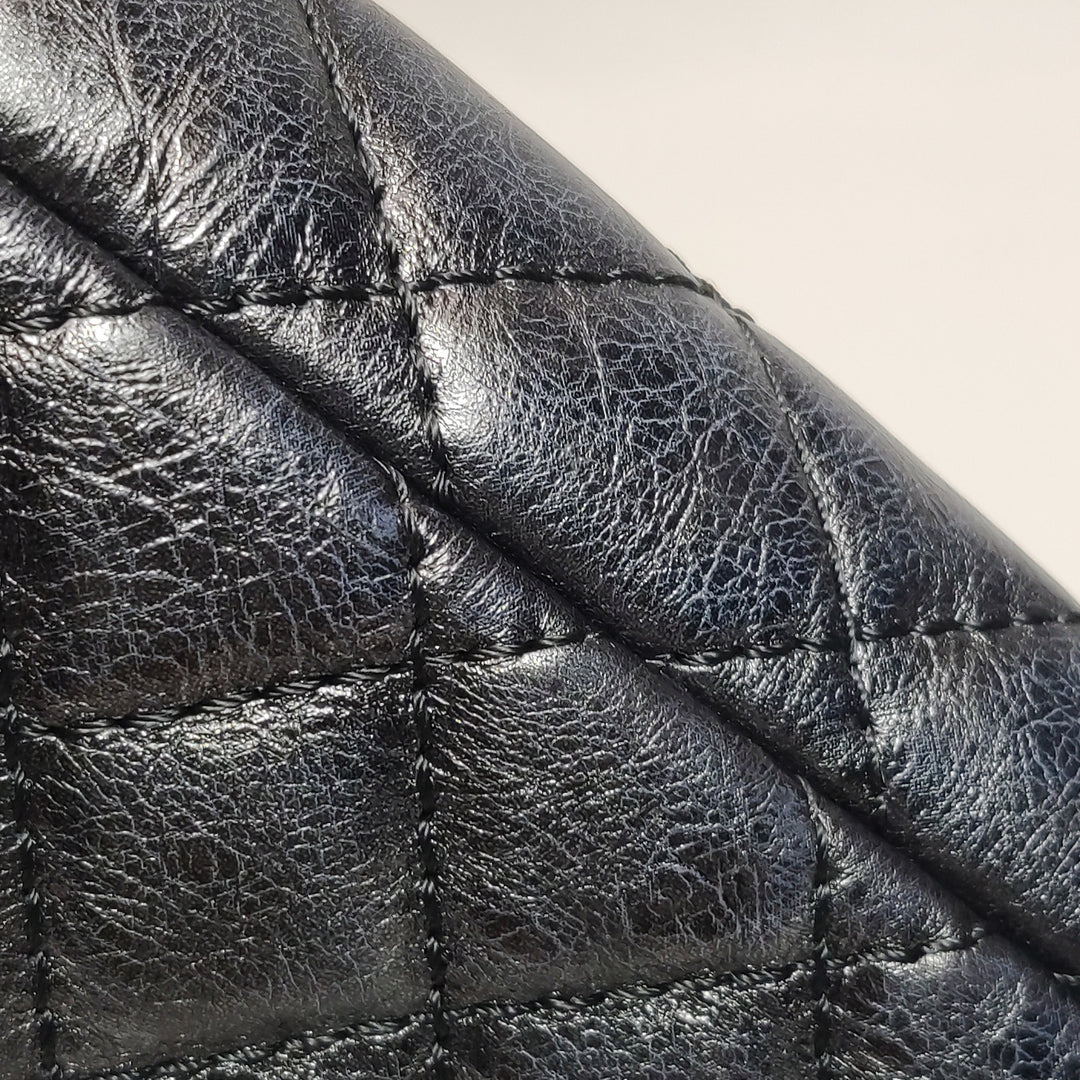 Chanel 2.55 Reissue East-West (E/W) Flap Clutch Bag Medium Metallic Aged Calfskin Dark Grey Silver Hardware