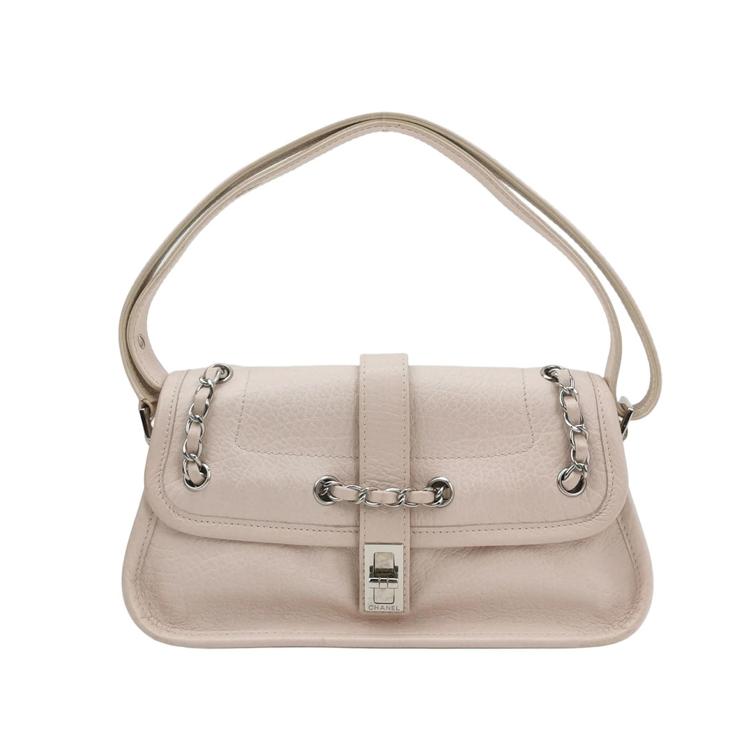 Chanel Vintage Mademoiselle Lock Flap Bag Medium Grained Leather Light Pink Silver Hardware