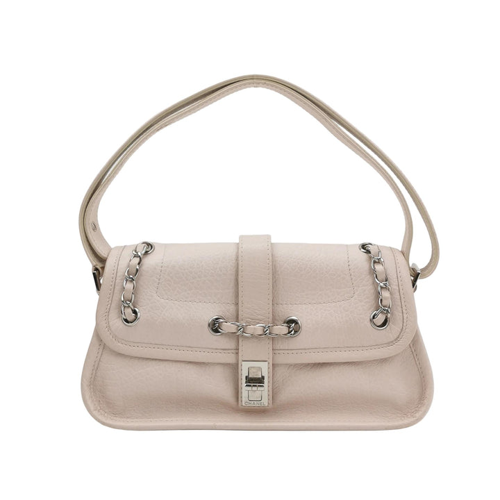 Chanel Vintage Mademoiselle Lock Flap Bag Medium Grained Leather Light Pink Silver Hardware