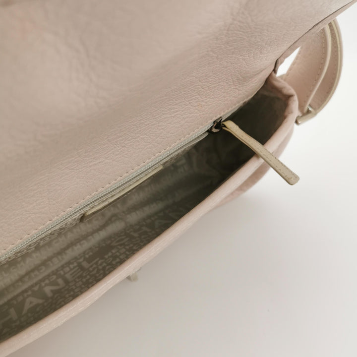 Chanel Vintage Mademoiselle Lock Flap Bag Medium Grained Leather Light Pink Silver Hardware