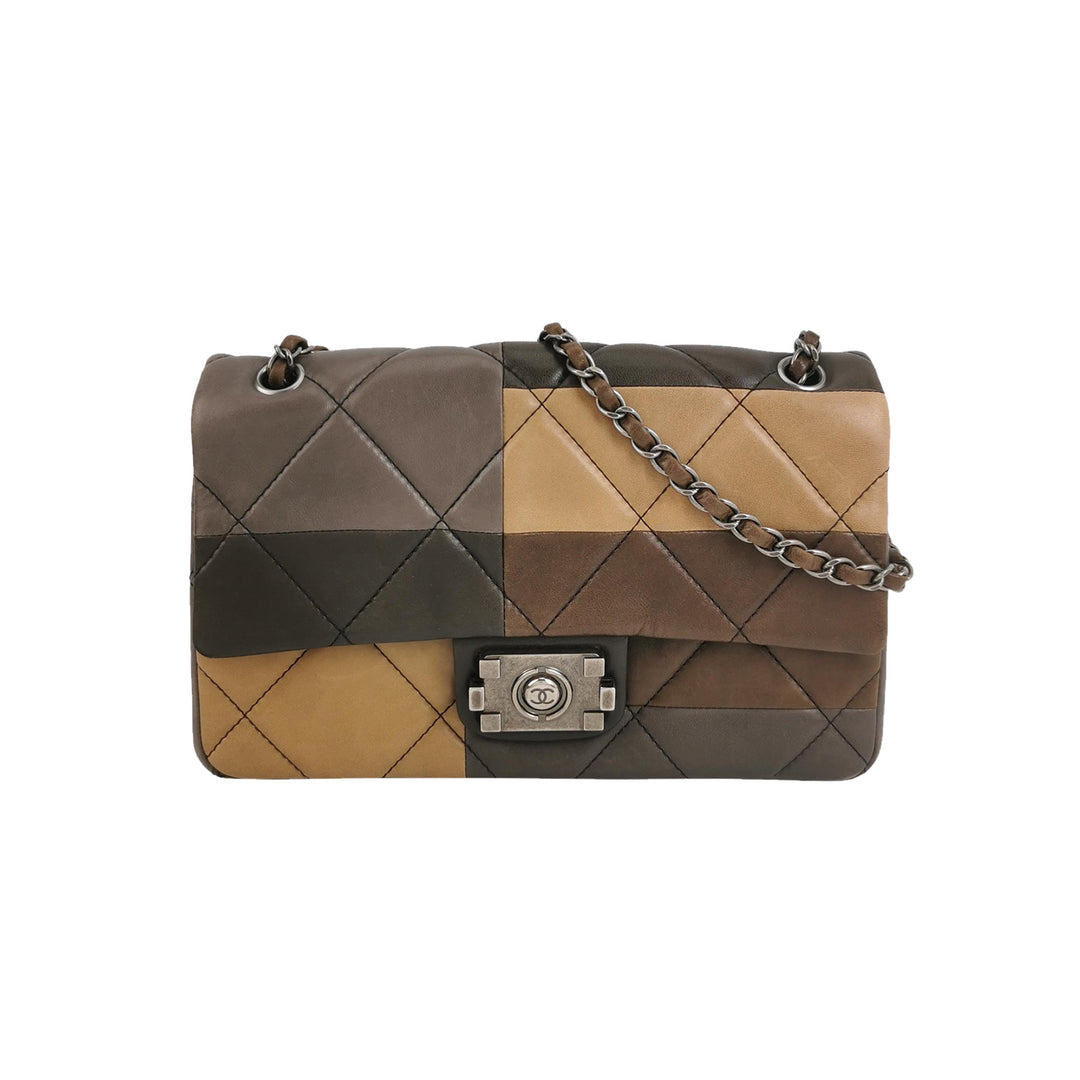 Chanel Boy Clasp Flap Bag Patchwork Quilted Brown Lambskin