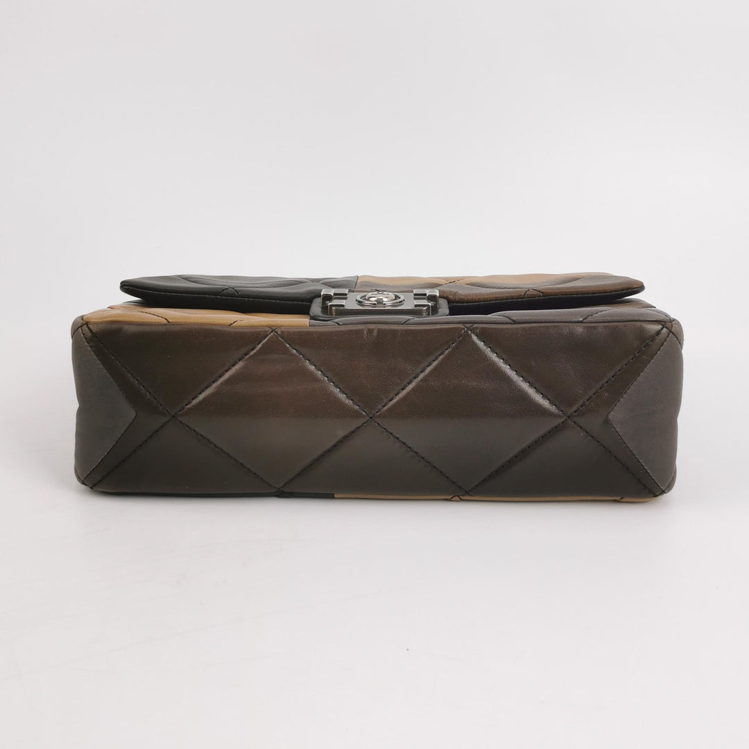 Chanel Boy Clasp Flap Bag Patchwork Quilted Brown Lambskin