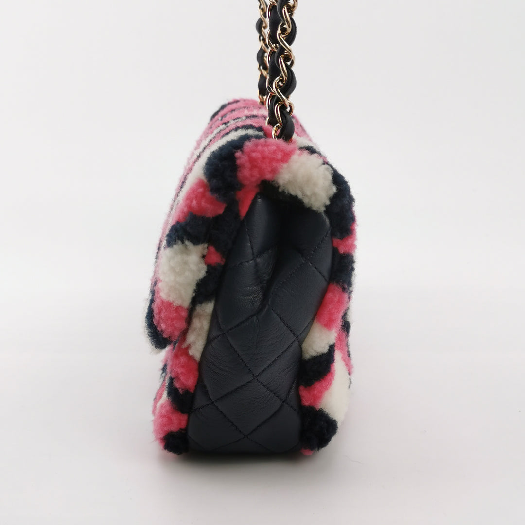 Chanel Emoticon Single Flap Bag In Fuchsia Navy White Shearling Lambskin