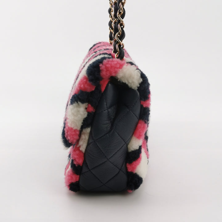 Chanel Emoticon Single Flap Bag In Fuchsia Navy White Shearling Lambskin