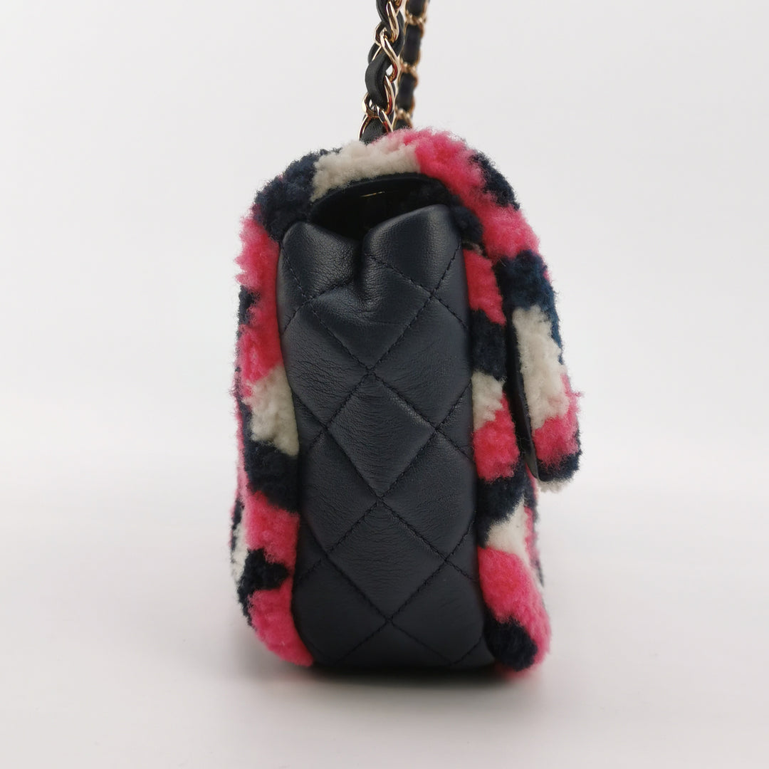 Chanel Emoticon Single Flap Bag In Fuchsia Navy White Shearling Lambskin