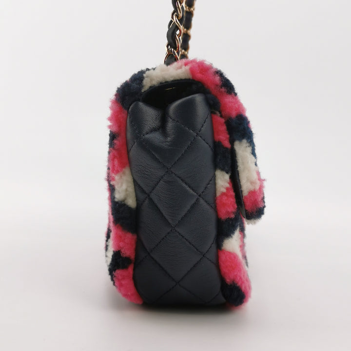 Chanel Emoticon Single Flap Bag In Fuchsia Navy White Shearling Lambskin