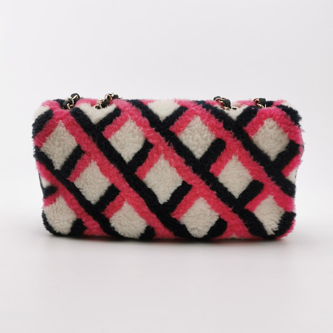 Chanel Emoticon Single Flap Bag In Fuchsia Navy White Shearling Lambskin