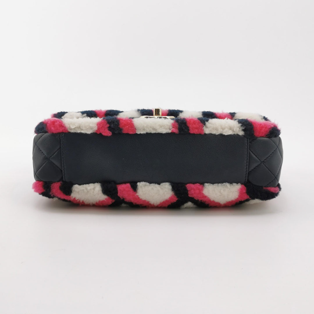 Chanel Emoticon Single Flap Bag In Fuchsia Navy White Shearling Lambskin
